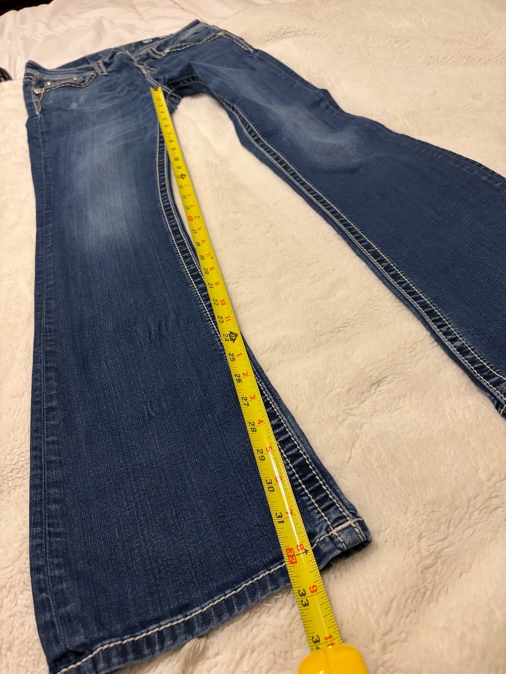 Miss Me Women's Blue Flare Jeans with Contrast Stitching - Picture 6 of 7